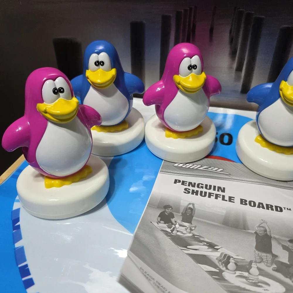 Penguin Shuffle Board Game Set - Blue and Pink Club Penguin Game Vintage